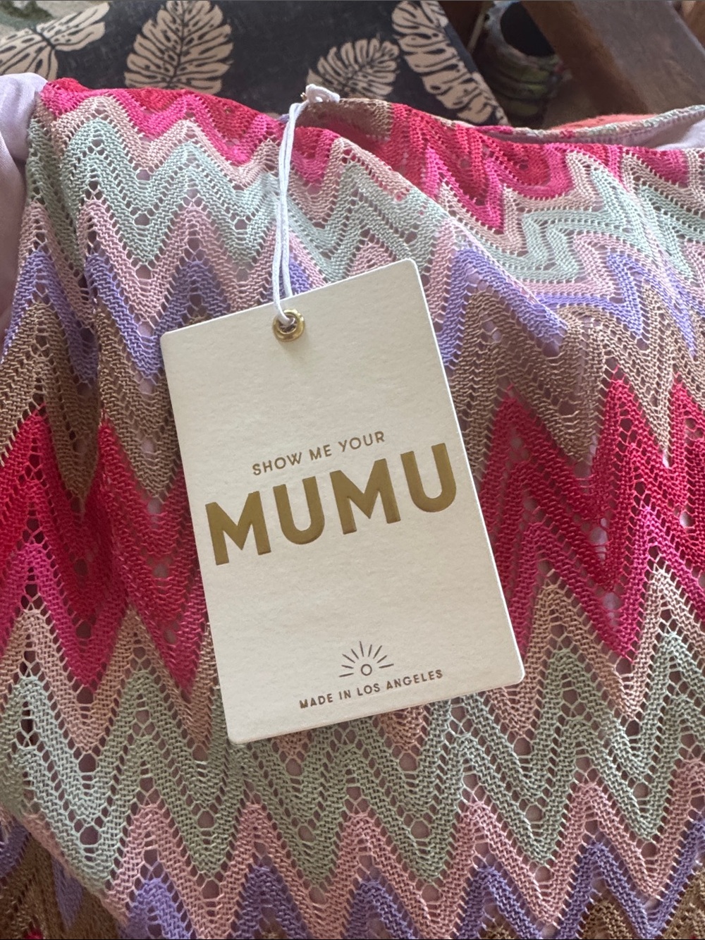 NWT Show me your Mumu Nice Zig Zag Maxi Dress pink Purple Large - Picture 10 of 10